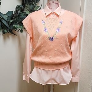 VTG  | Peach Fuzz 2 Piece Sweater Vest With Blouse